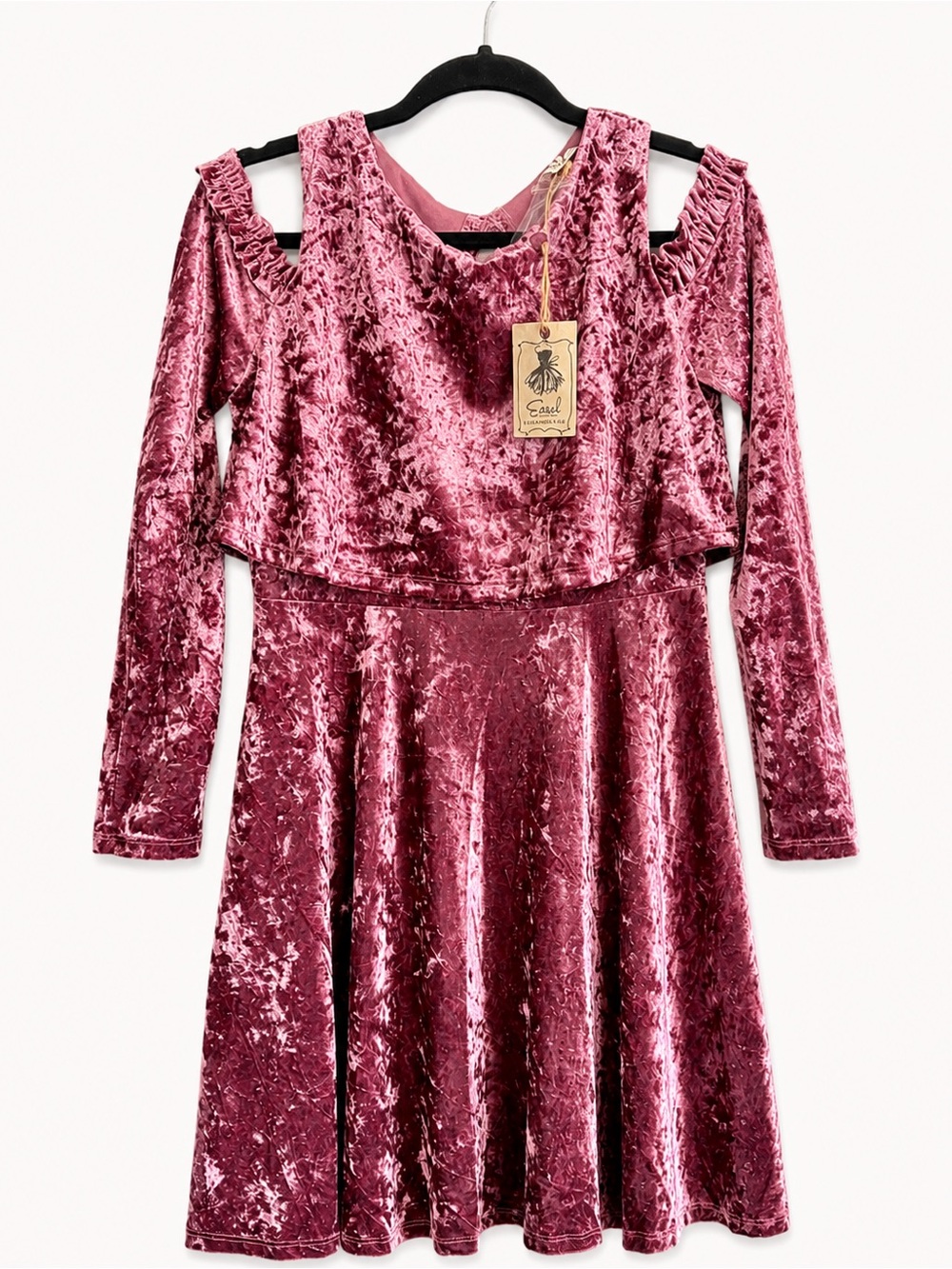 Easel NWT Mauve Crushed Velvet Cold Shoulder Fit & Flare Dress S - Picture 1 of 9